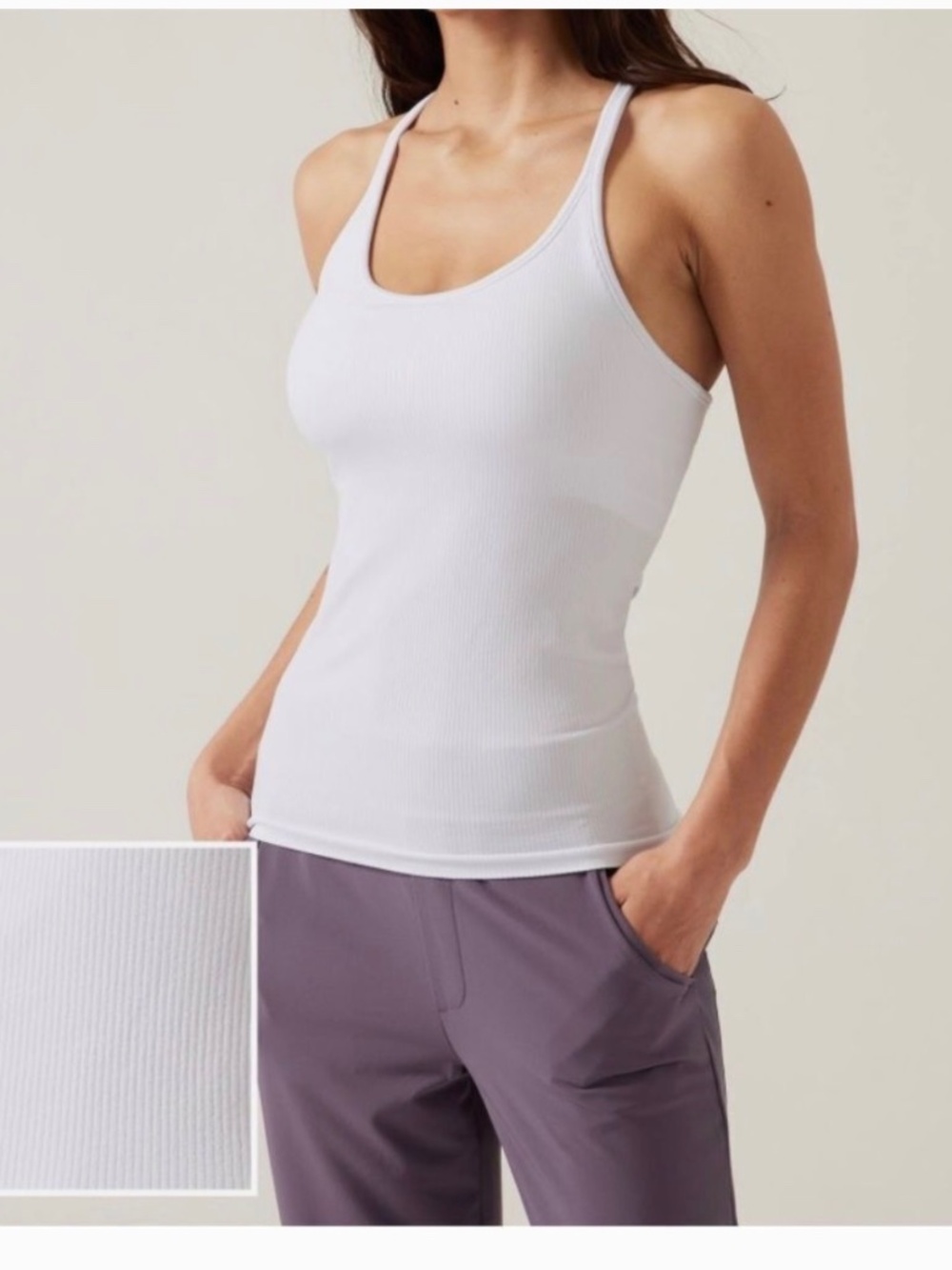 **Athleta Renew Ribbed Racerback Tank with Built-In Bra – White – Size Large – N